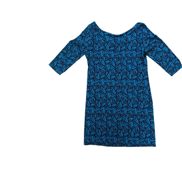 Leota Blue Leaf Print Essential Dress Size M Stretch Travel Dress - Picture 3 of 6
